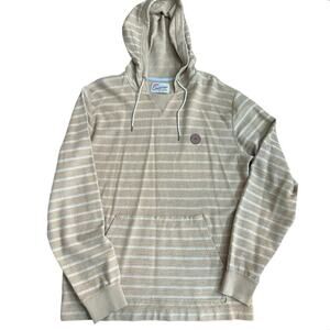 Quiksilver Great Otway Men's Tan White Striped Print Pullover Hoodie Size Large